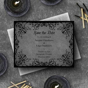 Schwarze Spitzen-Gotische Hochzeit Save The Date