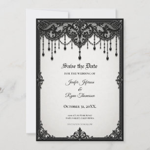 Schwarze Spitzen-Gotische Save-the-Date-Einladung Einladung