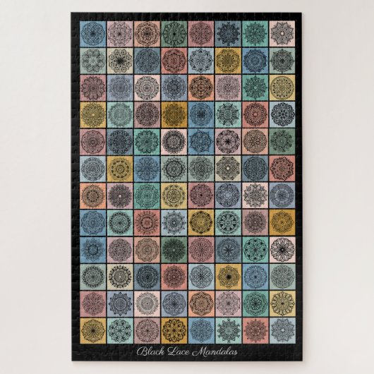 Schwarze Spitzen-Mandalas-Applikations-Patchwork-D Puzzle (Vertikal)