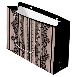 Schwarze Spitzen, offene Arbeiten, brauner Hinterg Große Geschenktüte