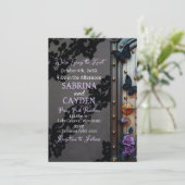 Schwarze Spitzen, Schmetterlinge und Lila Rose Hoc Einladung (Stehend Vorderseite)