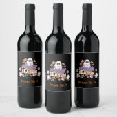 Schwarze Spooky Geister und Blume Gift Weinetikett (Flaschen)