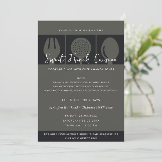 SCHWARZE SPOON FORK COOKKLASSE EINLADEN VORLAGE (Stehend Vorderseite)