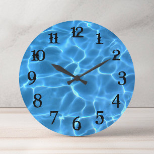 Schwarze Spritz Zahlen Aqua Blau Schwimmbad Große Wanduhr