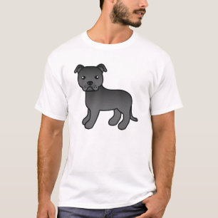 Schwarze Staffordshire Bull Terrier Hund Zeichnung T-Shirt