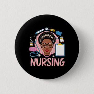 Schwarze Starke Krankenschwester Afro Mädchen Mela Button