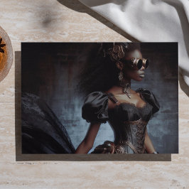 Schwarze Steampunk-Dame im viktorianischen Vintage Seidenpapier