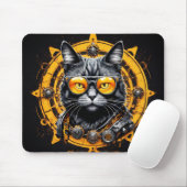 Schwarze Steampunkatze mit orangefarbenen Brillen Mousepad (Mit Mouse)