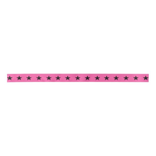 Schwarze Sterne auf hellrosa Gemustert Satinband (Vorderseite)