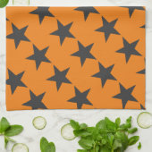 Schwarze Sterne auf Pumpkin Orange Geschirrtuch (Gefaltet)