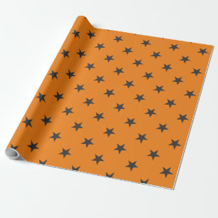 Schwarze Sterne auf Pumpkin Orange Halloween Geschenkpapier