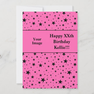 Schwarze Sterne auf rosa mit Foto zum Geburtstag Einladung