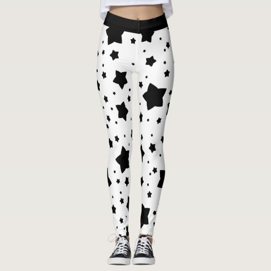 Schwarze Sterne auf Weiß Leggings (Vorderseite)