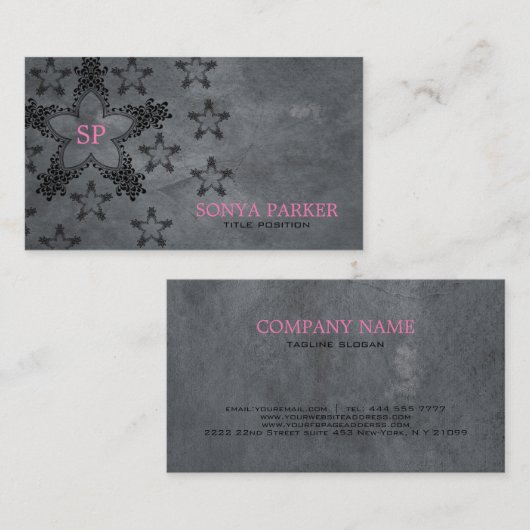 Schwarze Sterne Grau Hintergrund Visitenkarte (Vorne/Hinten)