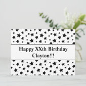 Schwarze Sterne mit Botschaft zum Geburtstag Einla Einladung (Stehend Vorderseite)