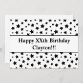 Schwarze Sterne mit Botschaft zum Geburtstag Einla Einladung (Vorne/Hinten)