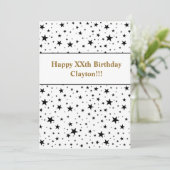Schwarze Sterne mit Botschaft zum Geburtstag Einladung (Stehend Vorderseite)
