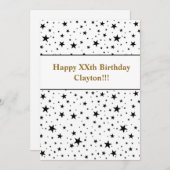 Schwarze Sterne mit Botschaft zum Geburtstag Einladung (Vorne/Hinten)