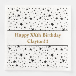 Schwarze Sterne mit Botschaft zum Geburtstag Serviette