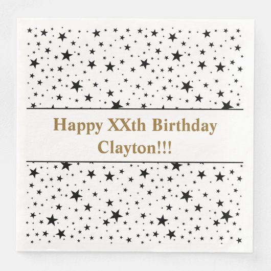 Schwarze Sterne mit Botschaft zum Geburtstag Serviette (Vorderseite)