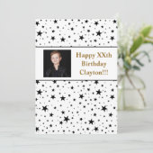 Schwarze Sterne mit Message Foto Geburtstag Einladung (Stehend Vorderseite)