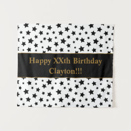 Schwarze Sterne mit Nachrichtenband zum Geburtstag Wandteppich