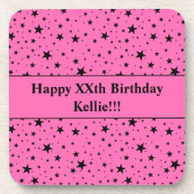 Schwarze Sterne mit rosafarbener Botschaft zum Geb