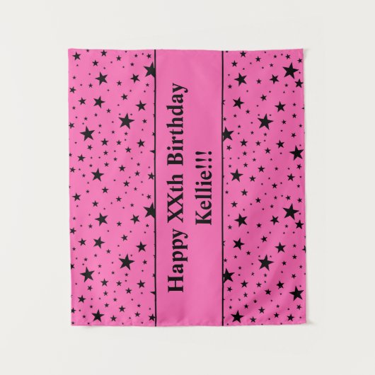 Schwarze Sterne mit rosafarbener Botschaft zum Geb Wandteppich (Vorderseite)