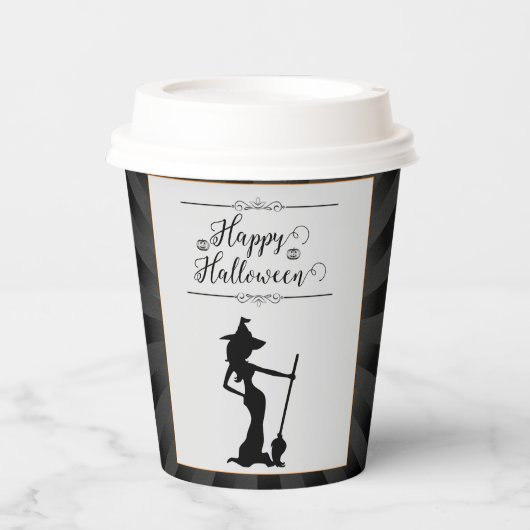 Schwarze Sternexplosion Hexe Halloween Pappbecher (Vorderseite)