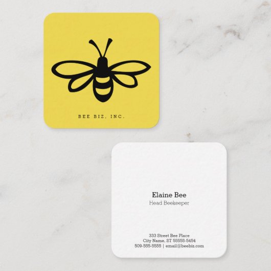 Schwarze stilisierte Bienen-Illustration auf Gelb Quadratische Visitenkarte (Vorne/Hinten)