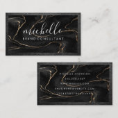 Schwarze Stone Textur | Leather Trim Visitenkarte (Vorne/Hinten)