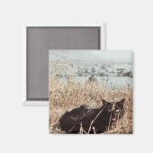 Schwarze Strandkatze Magnet (Vorderseite/Rückseite)