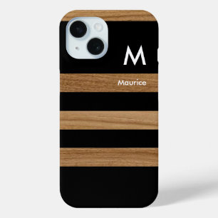Schwarze Streifen auf Holz mit Name und Anfangsbuc Case-Mate iPhone Hülle