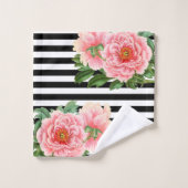 schwarze Streifen der Pfingstrosen Badhandtuch Set (Waschlappen)