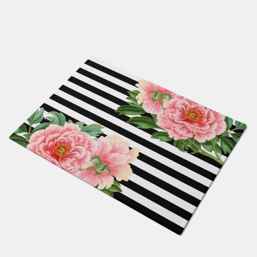 schwarze Streifen der Pfingstrosen Fußmatte (Schrägansicht)