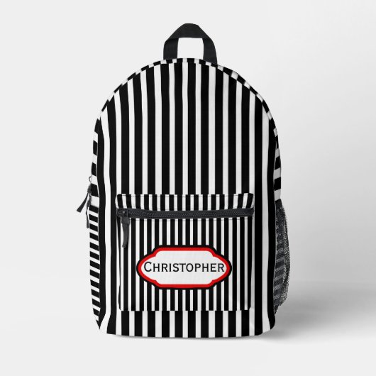 Schwarze Streifen Design Personalisiert Bedruckter Rucksack (Vorderseite)
