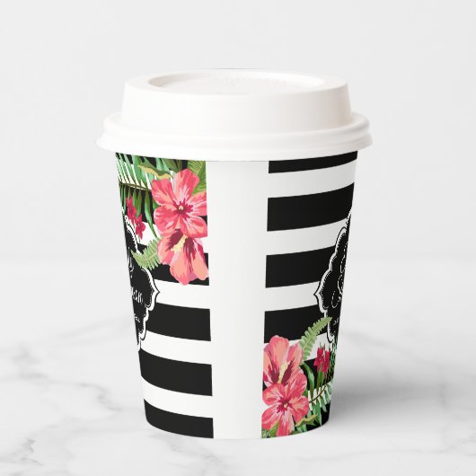 Schwarze Streifen exotische Blume - Abschlüsse Pap Pappbecher (Links)