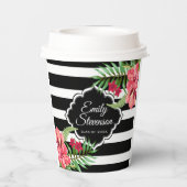 Schwarze Streifen exotische Blume - Abschlüsse Pap Pappbecher (Rückseite)