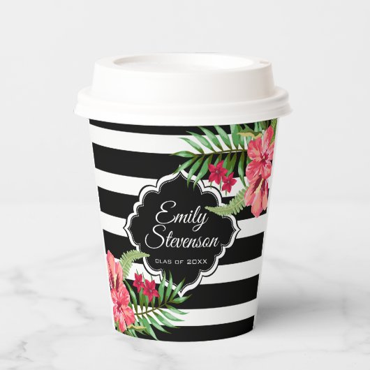 Schwarze Streifen exotische Blume - Abschlüsse Pap Pappbecher (Vorderseite)