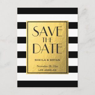 Schwarze Streifen Gold Foil Save the Date Postkart Ankündigungspostkarte