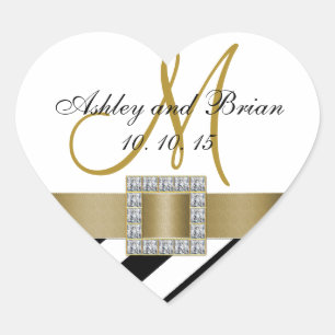 Schwarze Streifen Gold Ribbon erste Gastgeschenk H Herz-Aufkleber