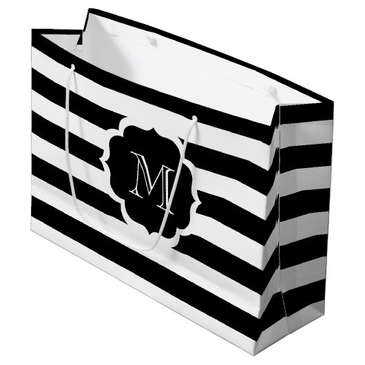 Schwarze Streifen Große Geschenktüte (Vorderseite Schrägansicht)