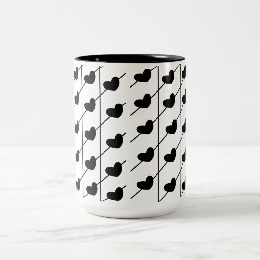 Schwarze Streifen Herz Zweifarbige Tasse (Mittel)