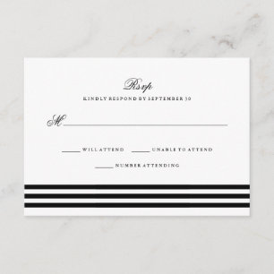 Schwarze Streifen Hochzeitsrampe RSVP Karte