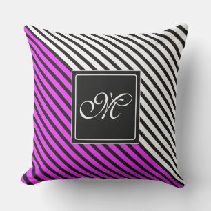 Schwarze Streifen + Ihre Rückenfarbe & Monogramm Kissen Für Draußen