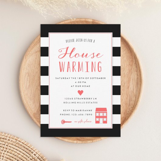 Schwarze Streifen Korallenbau Party Einladung