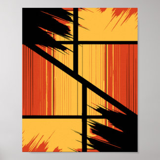 Schwarze Streifen mit gelben und orangen Blöcken Poster
