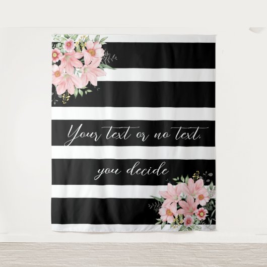 Schwarze Streifen mit Lilly Bouquet Design Wandteppich (Vorderseite)