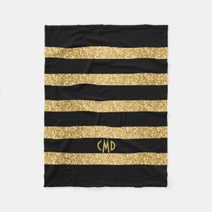 Schwarze Streifen-Muster für Gold-Glitzer Fleecedecke
