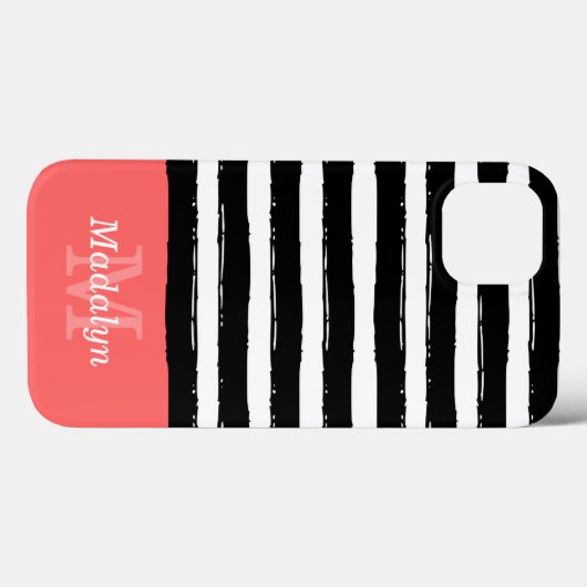 Schwarze Streifen Muster mit Korallenmonogramm Ca Case-Mate iPhone Hülle (Rückseite (Horizontal))
